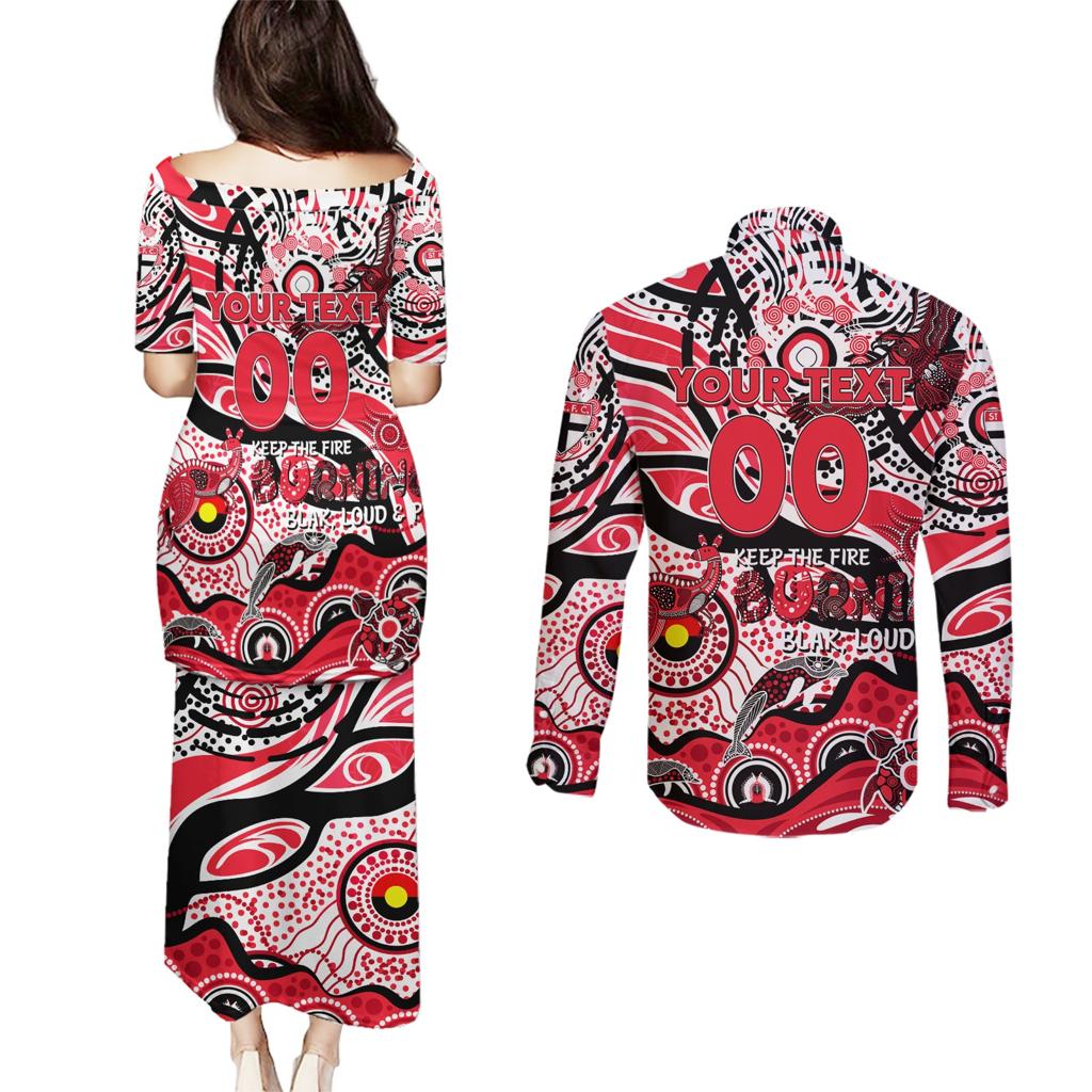 Custom NAIDOC Week 2024 Saints Couples Matching Puletasi and Long Sleeve Button Shirt Aboriginal Animals Keep The Fire Burning