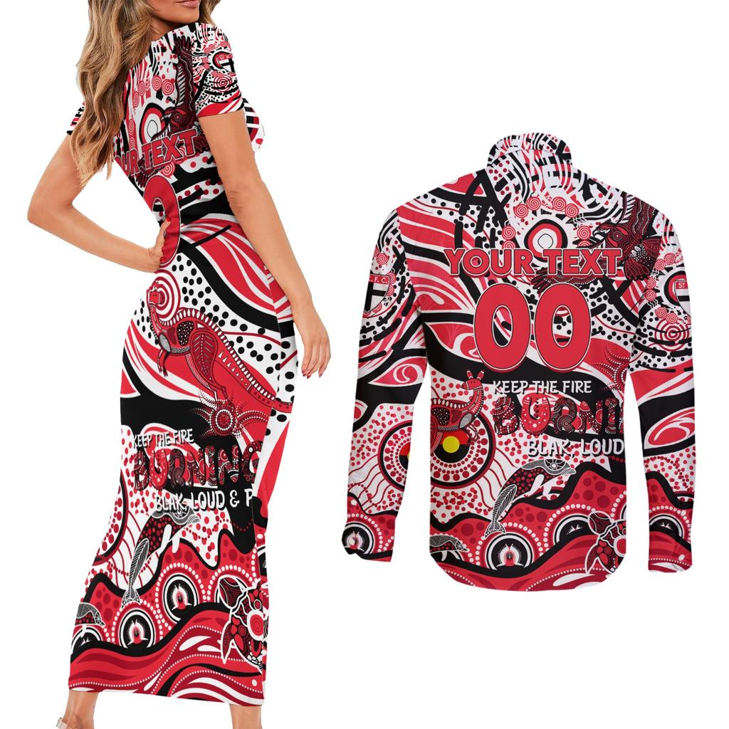 Custom NAIDOC Week 2024 Saints Couples Matching Short Sleeve Bodycon Dress and Long Sleeve Button Shirt Aboriginal Animals Keep The Fire Burning