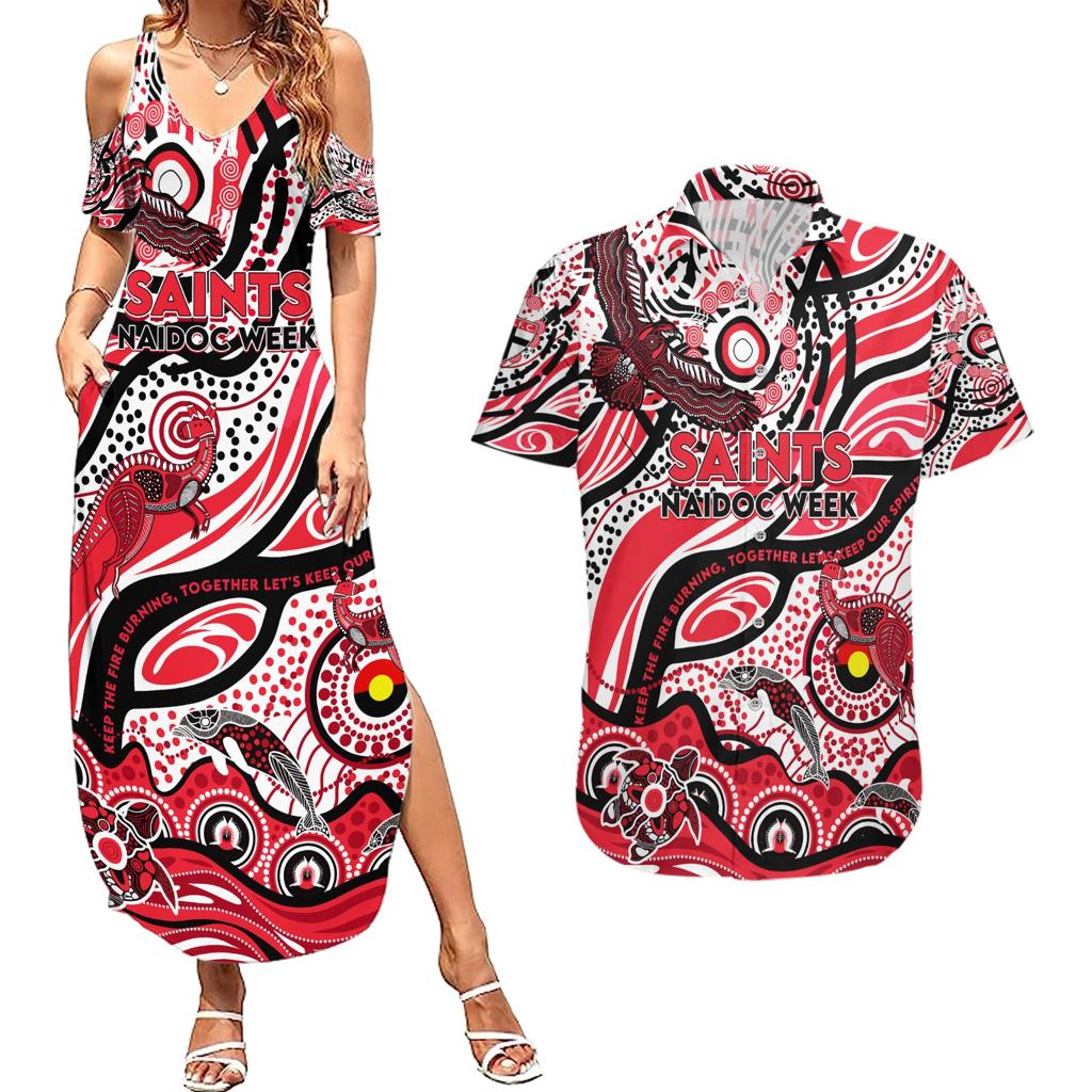 Custom NAIDOC Week 2024 Saints Couples Matching Summer Maxi Dress and Hawaiian Shirt Aboriginal Animals Keep The Fire Burning
