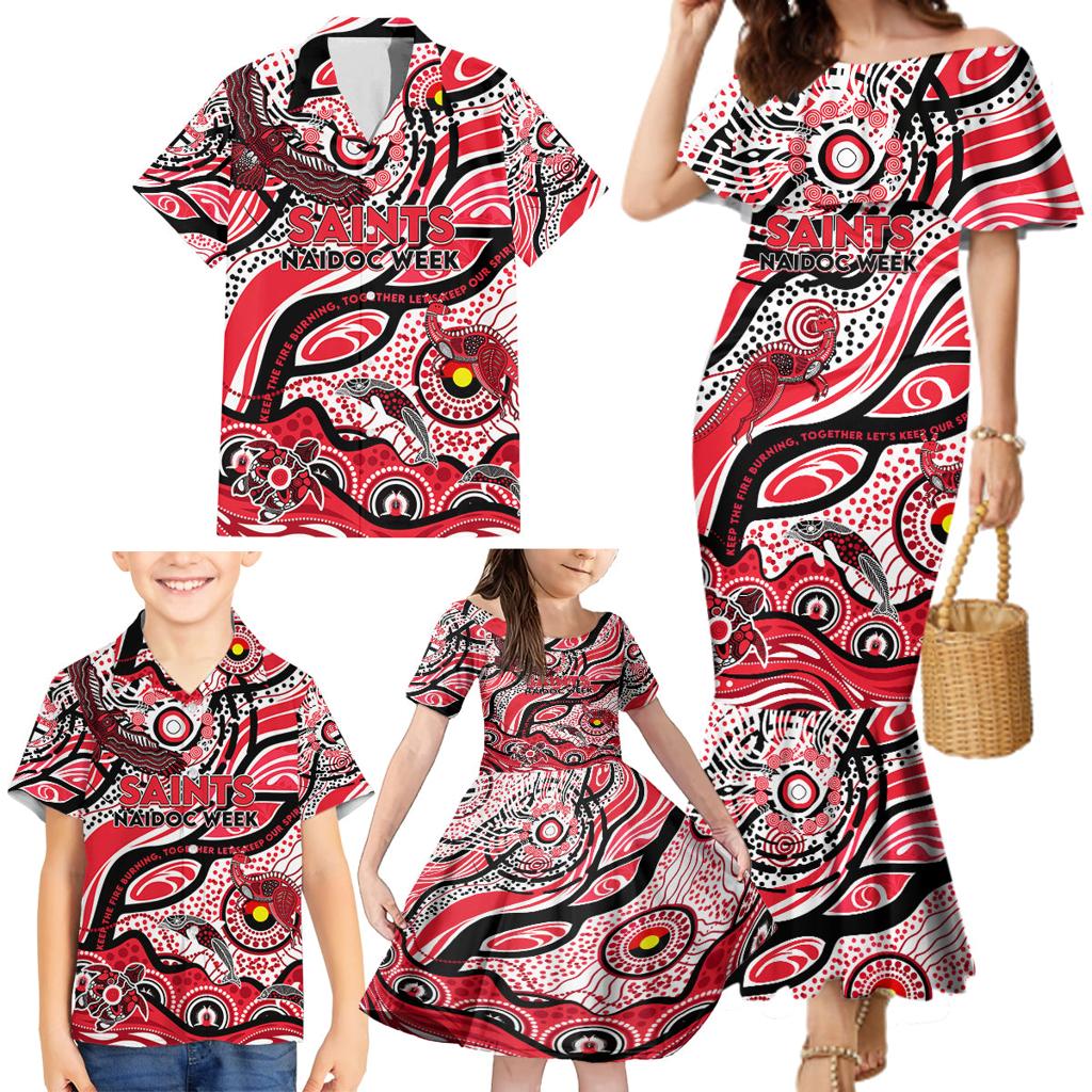 Custom NAIDOC Week 2024 Saints Family Matching Mermaid Dress and Hawaiian Shirt Aboriginal Animals Keep The Fire Burning