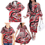 Custom NAIDOC Week 2024 Saints Family Matching Off The Shoulder Long Sleeve Dress and Hawaiian Shirt Aboriginal Animals Keep The Fire Burning