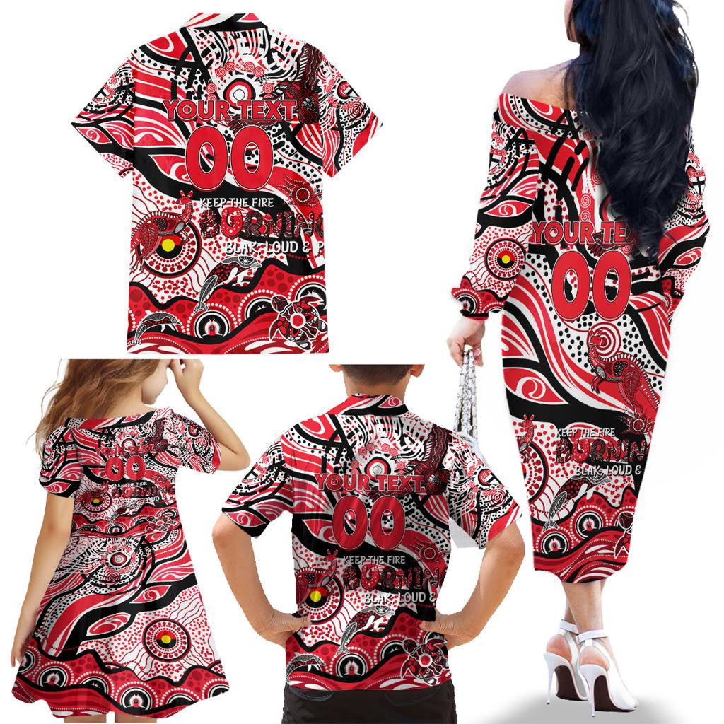 Custom NAIDOC Week 2024 Saints Family Matching Off The Shoulder Long Sleeve Dress and Hawaiian Shirt Aboriginal Animals Keep The Fire Burning