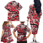 Custom NAIDOC Week 2024 Saints Family Matching Off The Shoulder Long Sleeve Dress and Hawaiian Shirt Aboriginal Animals Keep The Fire Burning