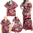 Custom NAIDOC Week 2024 Saints Family Matching Off Shoulder Maxi Dress and Hawaiian Shirt Aboriginal Animals Keep The Fire Burning