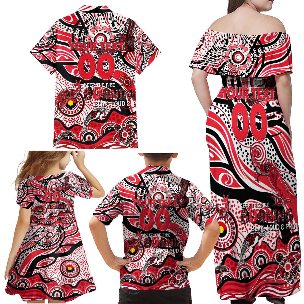 Custom NAIDOC Week 2024 Saints Family Matching Off Shoulder Maxi Dress and Hawaiian Shirt Aboriginal Animals Keep The Fire Burning