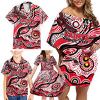 Custom NAIDOC Week 2024 Saints Family Matching Off Shoulder Short Dress and Hawaiian Shirt Aboriginal Animals Keep The Fire Burning