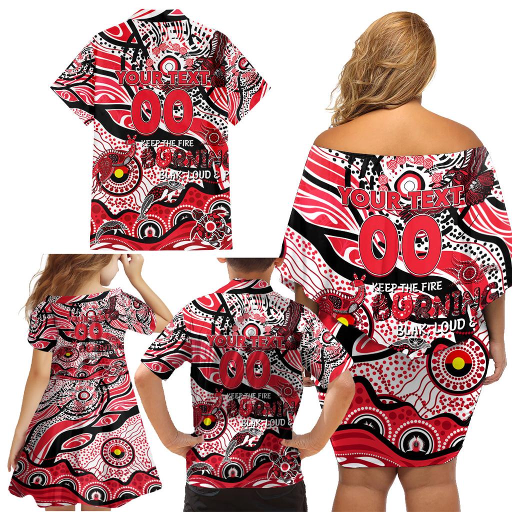 Custom NAIDOC Week 2024 Saints Family Matching Off Shoulder Short Dress and Hawaiian Shirt Aboriginal Animals Keep The Fire Burning