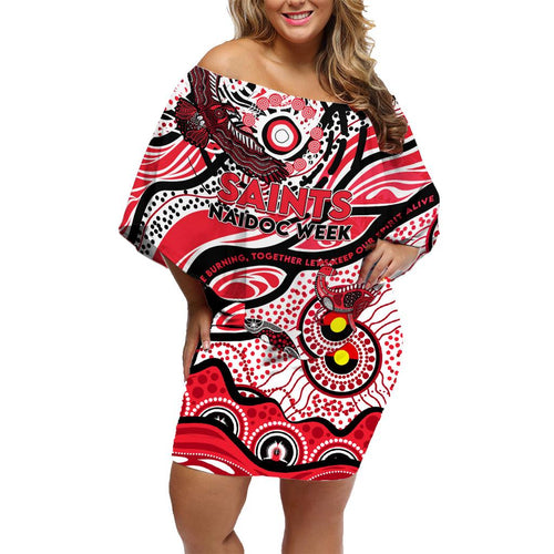 Custom NAIDOC Week 2024 Saints Family Matching Off Shoulder Short Dress and Hawaiian Shirt Aboriginal Animals Keep The Fire Burning