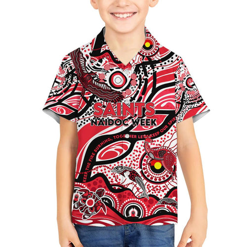 Custom NAIDOC Week 2024 Saints Family Matching Off Shoulder Short Dress and Hawaiian Shirt Aboriginal Animals Keep The Fire Burning