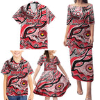 Custom NAIDOC Week 2024 Saints Family Matching Puletasi and Hawaiian Shirt Aboriginal Animals Keep The Fire Burning