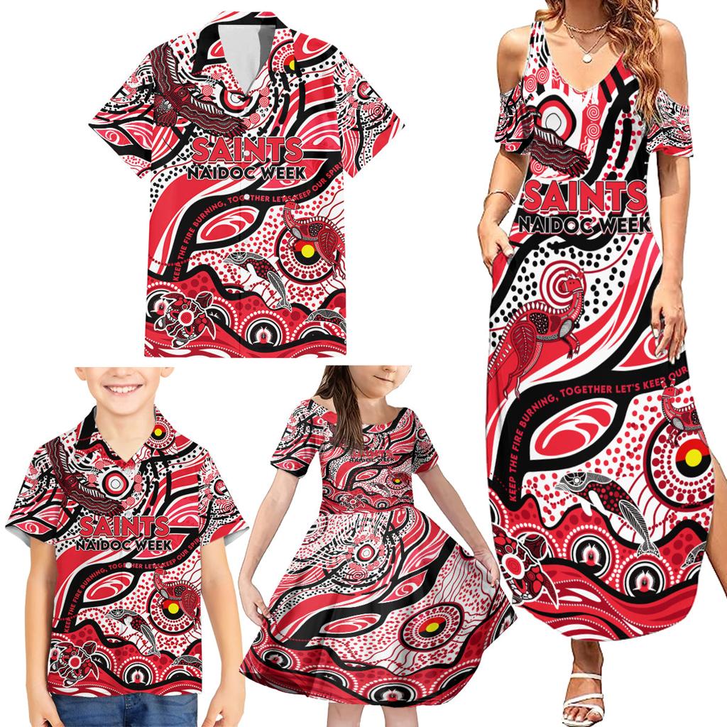 Custom NAIDOC Week 2024 Saints Family Matching Summer Maxi Dress and Hawaiian Shirt Aboriginal Animals Keep The Fire Burning
