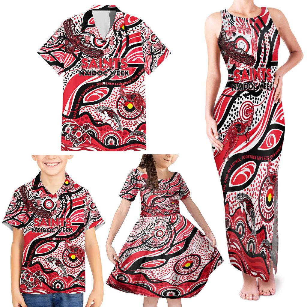 Custom NAIDOC Week 2024 Saints Family Matching Tank Maxi Dress and Hawaiian Shirt Aboriginal Animals Keep The Fire Burning