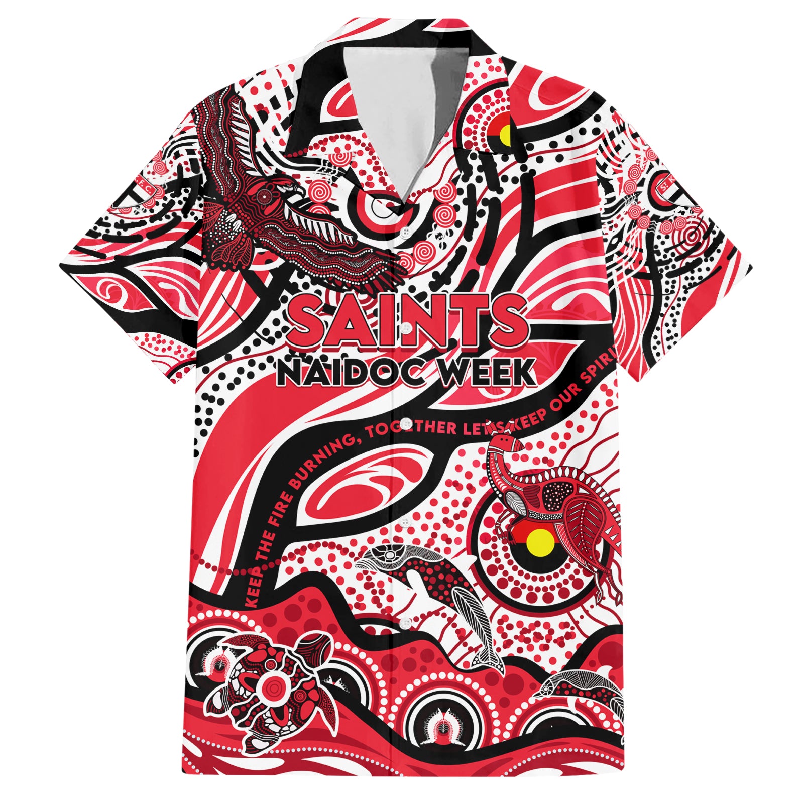Custom NAIDOC Week 2024 Saints Hawaiian Shirt Aboriginal Animals Keep The Fire Burning