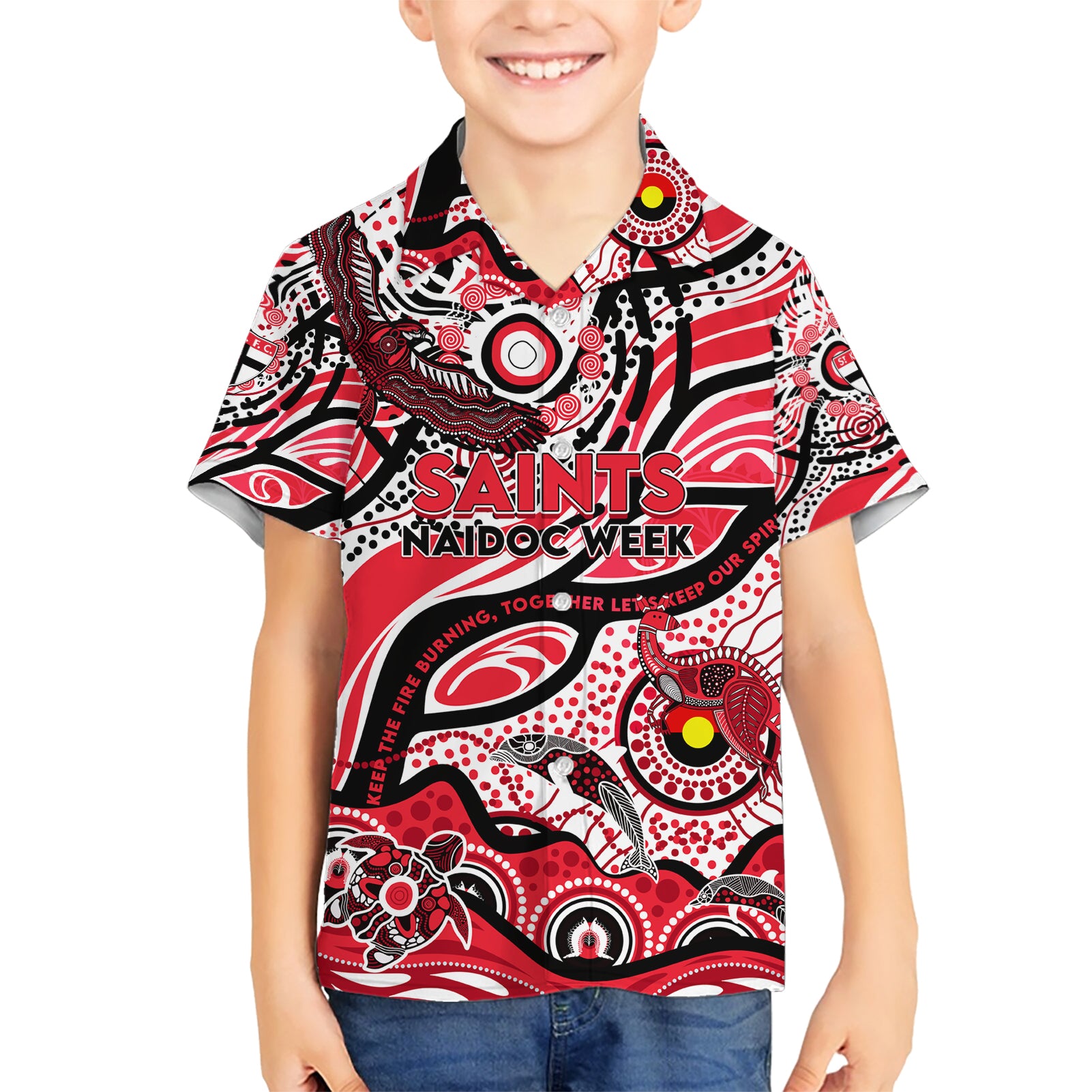 Custom NAIDOC Week 2024 Saints Kid Hawaiian Shirt Aboriginal Animals Keep The Fire Burning