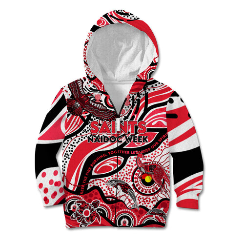 Custom NAIDOC Week 2024 Saints Kid Hoodie Aboriginal Animals Keep The Fire Burning