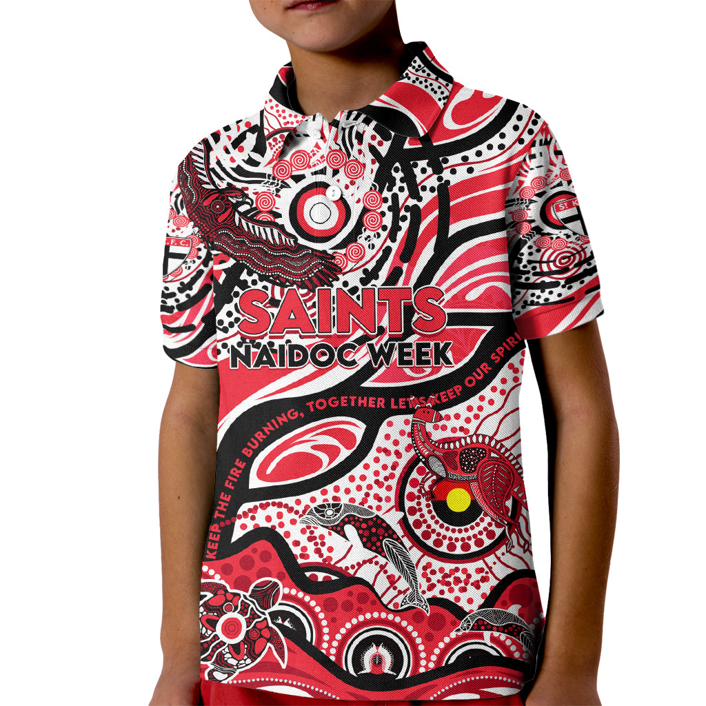 Custom NAIDOC Week 2024 Saints Kid Polo Shirt Aboriginal Animals Keep The Fire Burning