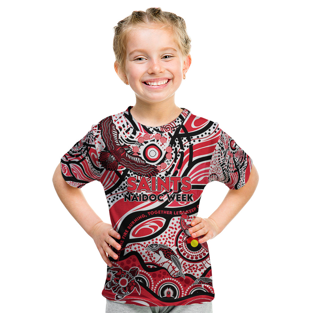 Custom NAIDOC Week 2024 Saints Kid T Shirt Aboriginal Animals Keep The Fire Burning