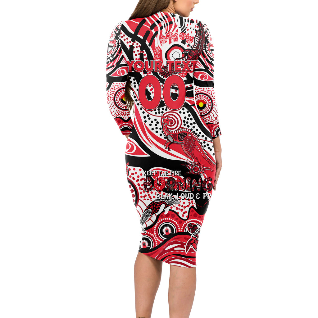 Custom NAIDOC Week 2024 Saints Long Sleeve Bodycon Dress Aboriginal Animals Keep The Fire Burning