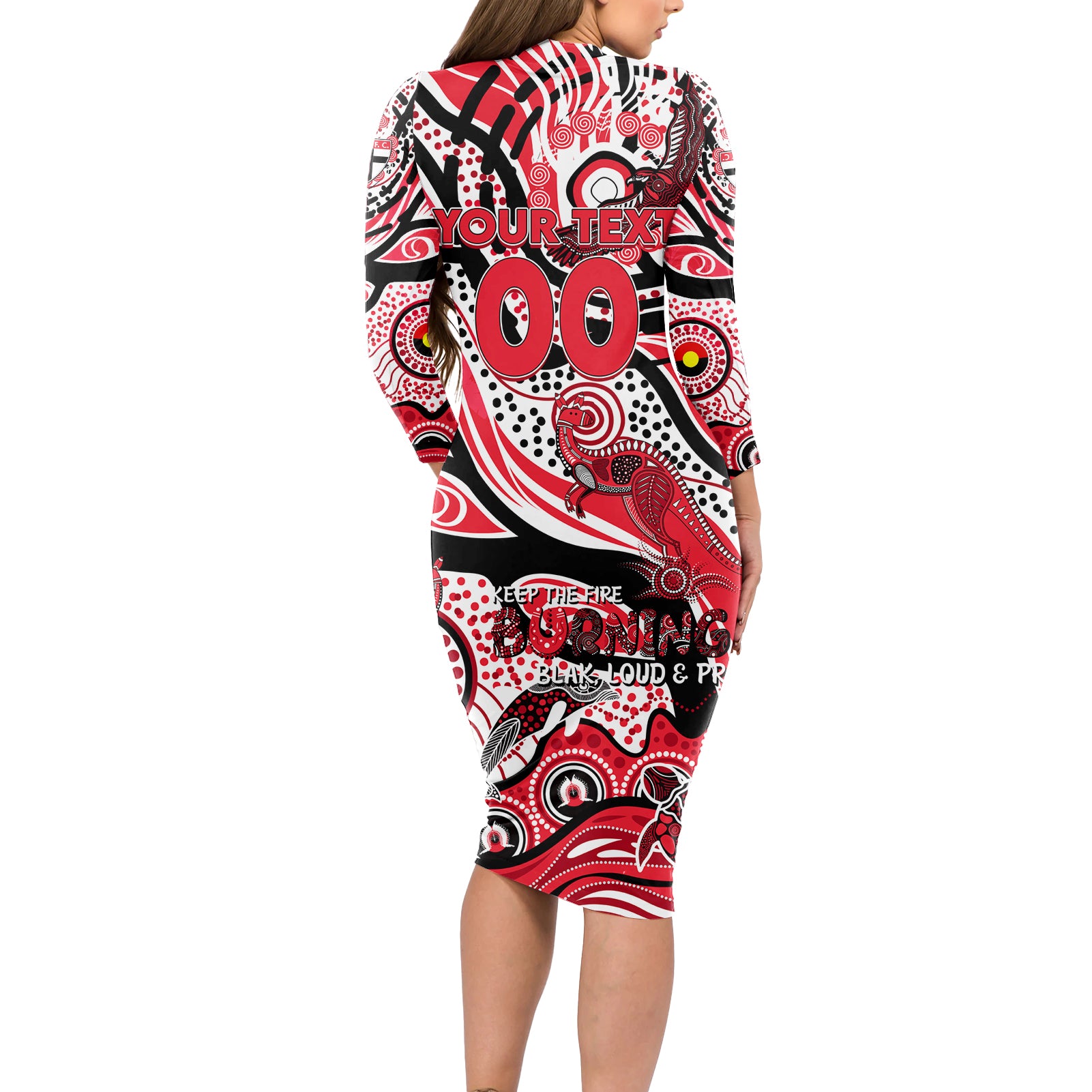 Custom NAIDOC Week 2024 Saints Long Sleeve Bodycon Dress Aboriginal Animals Keep The Fire Burning
