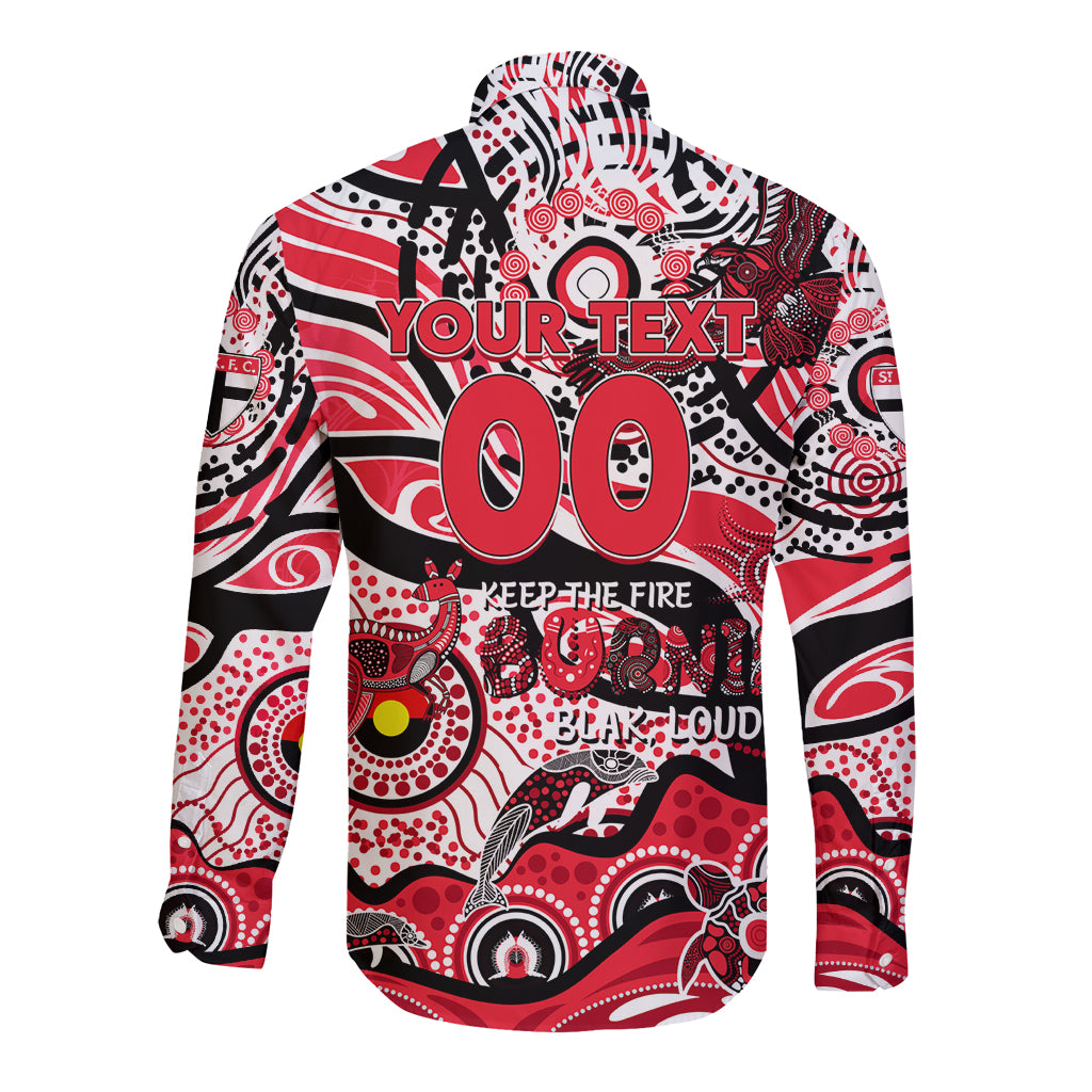 Custom NAIDOC Week 2024 Saints Long Sleeve Button Shirt Aboriginal Animals Keep The Fire Burning