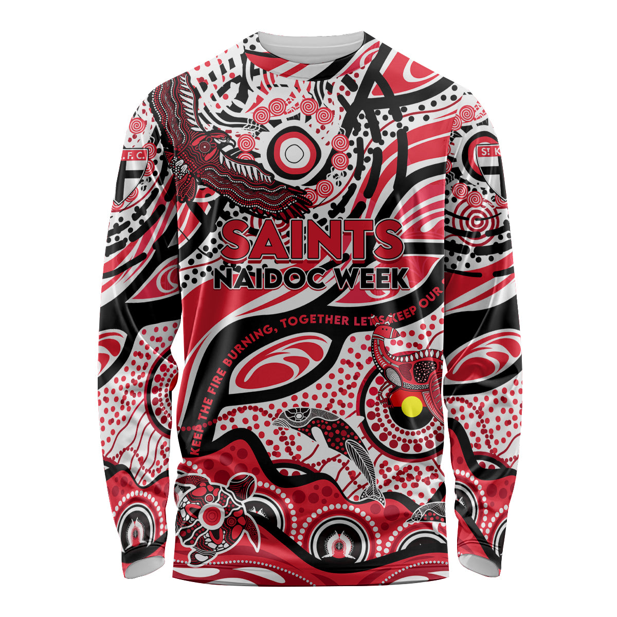 Custom NAIDOC Week 2024 Saints Long Sleeve Shirt Aboriginal Animals Keep The Fire Burning