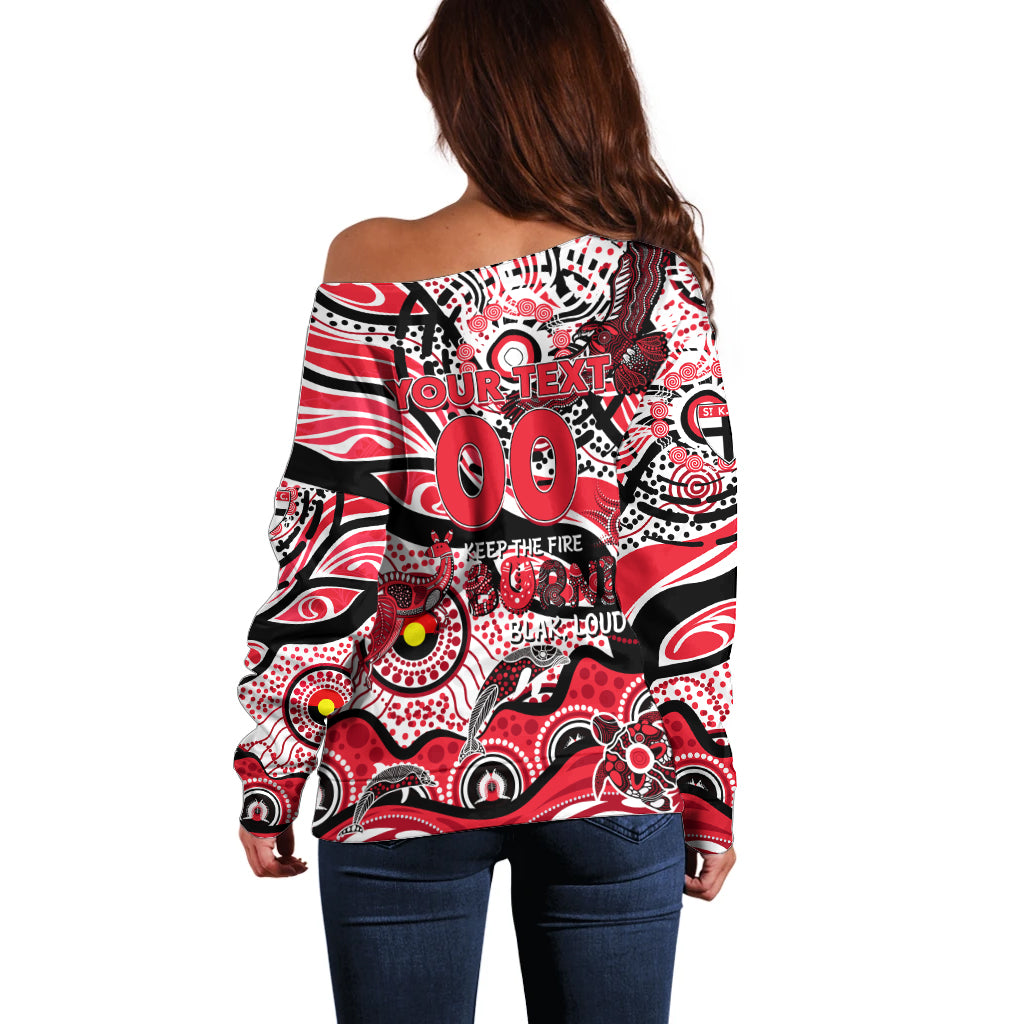 Custom NAIDOC Week 2024 Saints Off Shoulder Sweater Aboriginal Animals Keep The Fire Burning