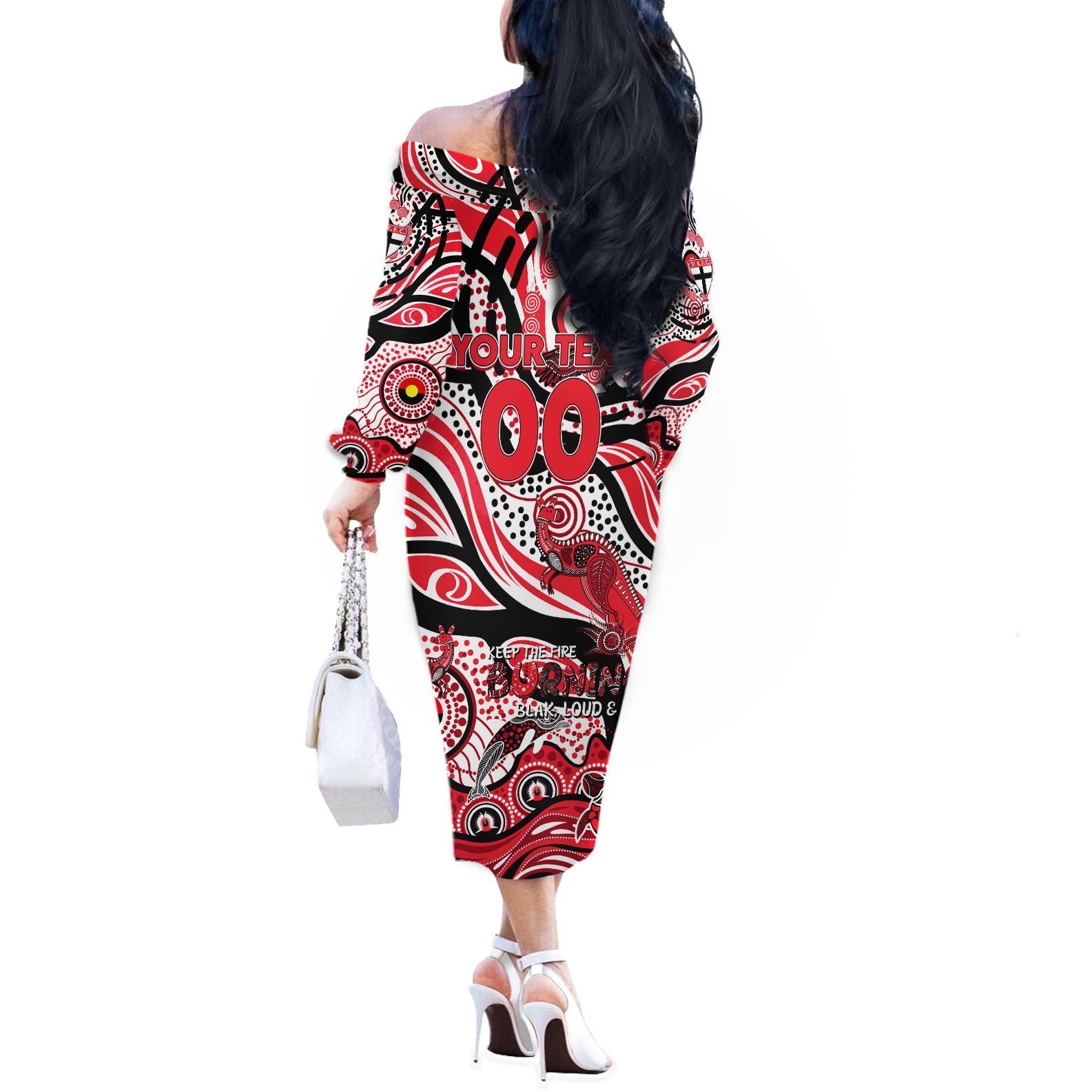 Custom NAIDOC Week 2024 Saints Off The Shoulder Long Sleeve Dress Aboriginal Animals Keep The Fire Burning
