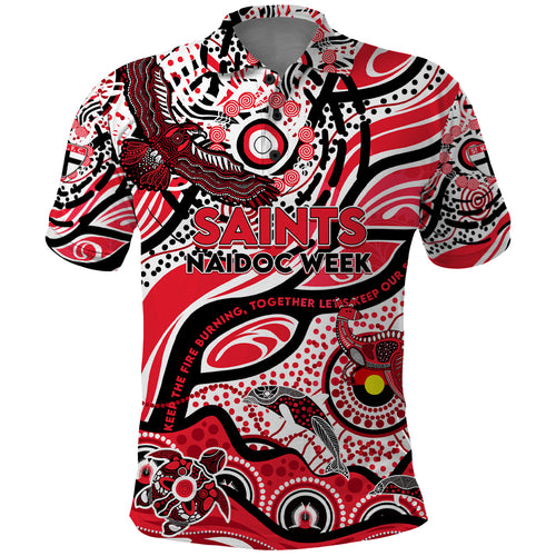 Custom NAIDOC Week 2024 Saints Polo Shirt Aboriginal Animals Keep The Fire Burning