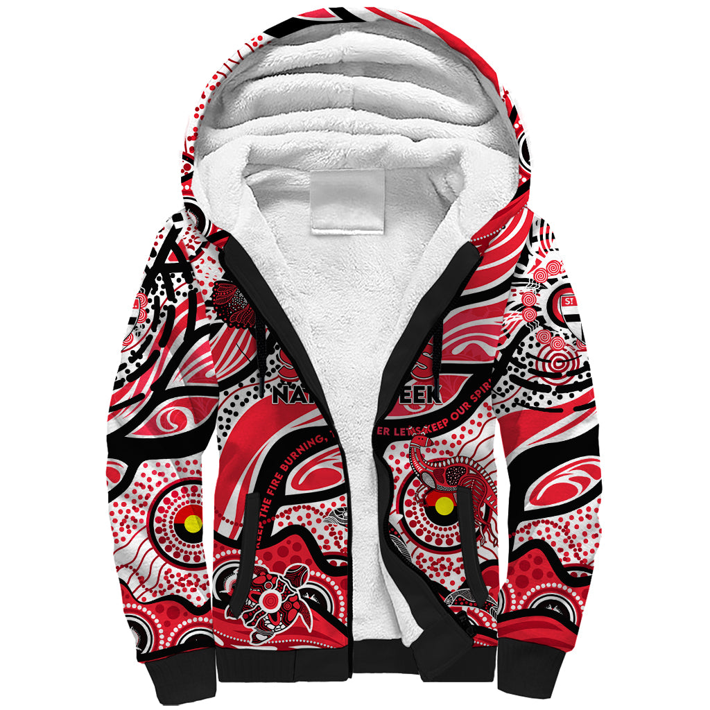 Custom NAIDOC Week 2024 Saints Sherpa Hoodie Aboriginal Animals Keep The Fire Burning