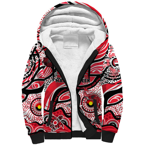 Custom NAIDOC Week 2024 Saints Sherpa Hoodie Aboriginal Animals Keep The Fire Burning