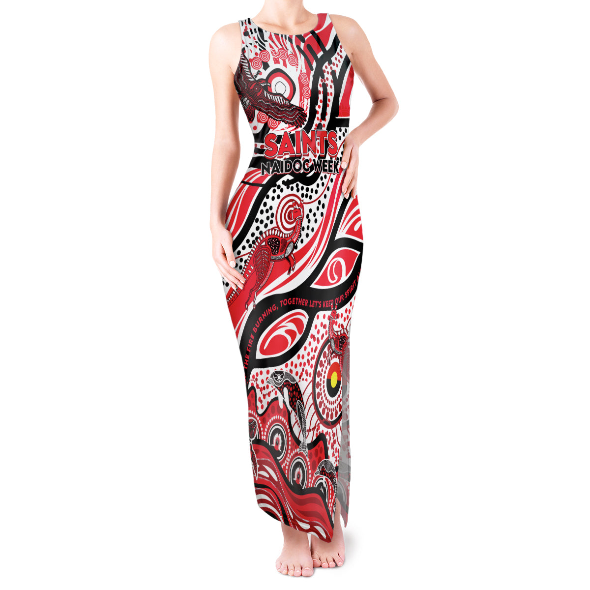 Custom NAIDOC Week 2024 Saints Tank Maxi Dress Aboriginal Animals Keep The Fire Burning