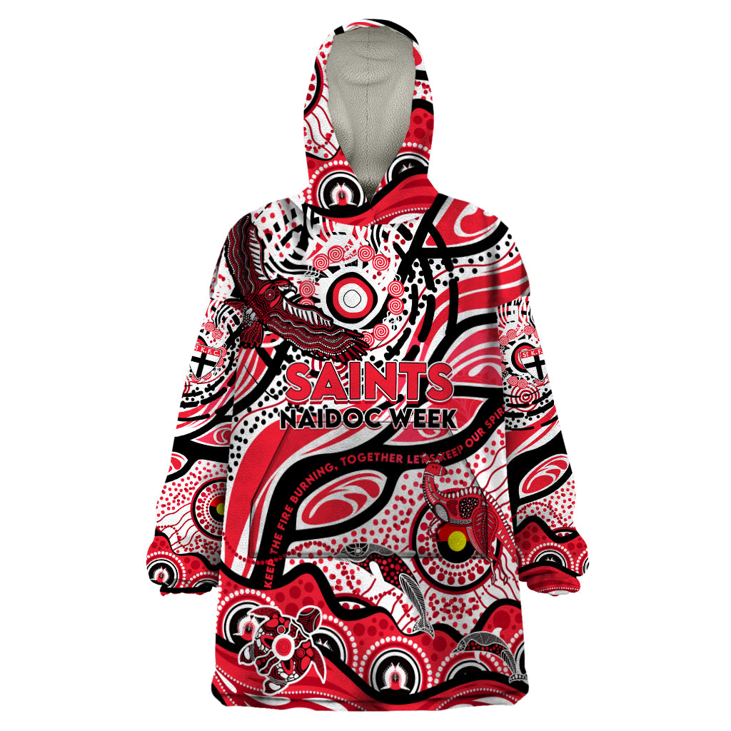 Custom NAIDOC Week 2024 Saints Wearable Blanket Hoodie Aboriginal Animals Keep The Fire Burning