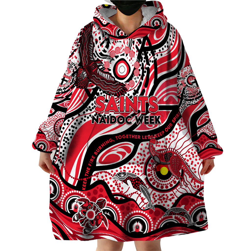Custom NAIDOC Week 2024 Saints Wearable Blanket Hoodie Aboriginal Animals Keep The Fire Burning