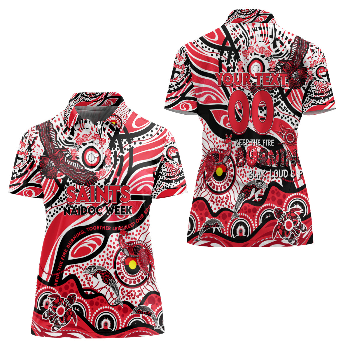 Custom NAIDOC Week 2024 Saints Women Polo Shirt Aboriginal Animals Keep The Fire Burning