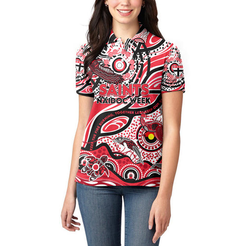 Custom NAIDOC Week 2024 Saints Women Polo Shirt Aboriginal Animals Keep The Fire Burning