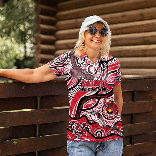 Custom NAIDOC Week 2024 Saints Women Polo Shirt Aboriginal Animals Keep The Fire Burning
