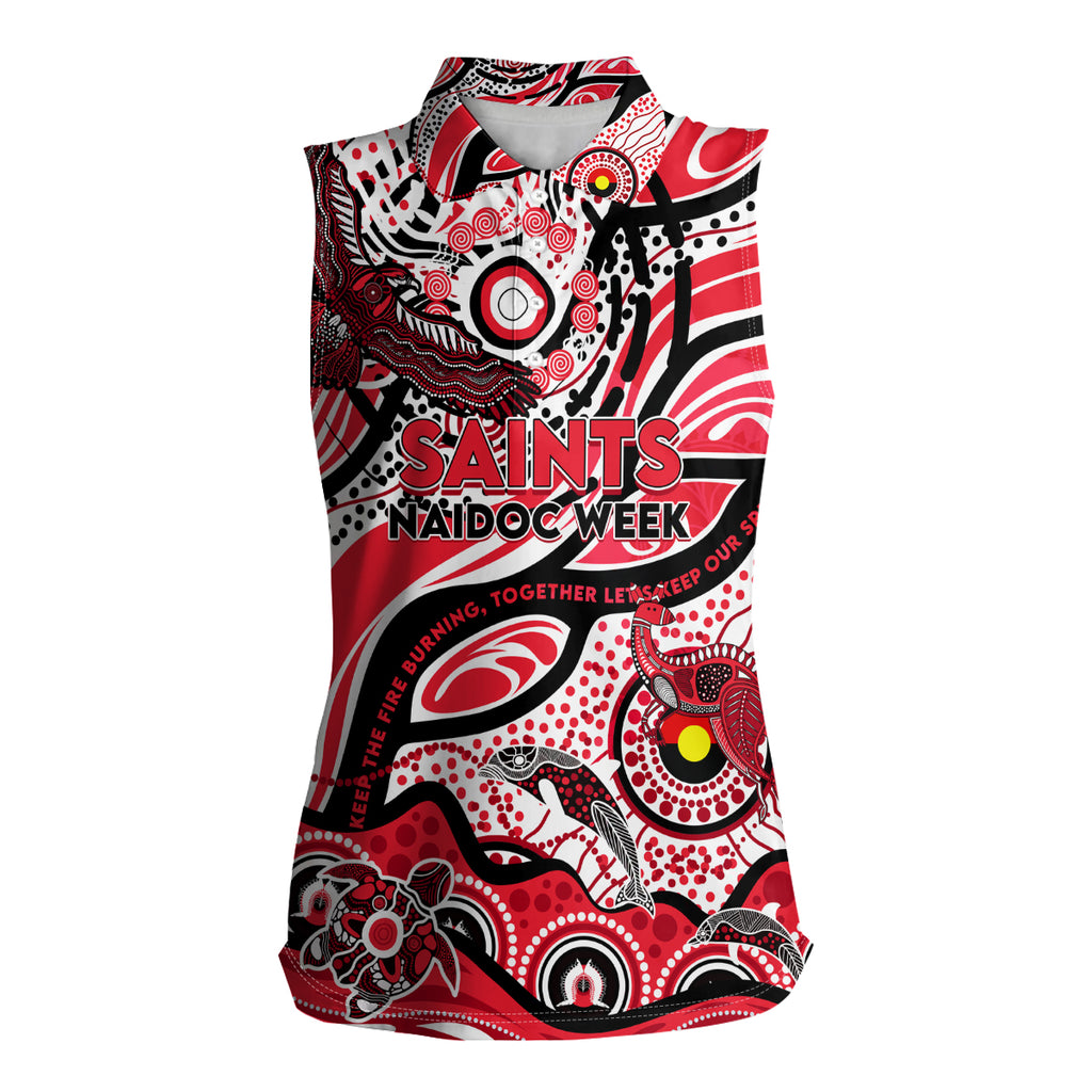 Custom NAIDOC Week 2024 Saints Women Sleeveless Polo Shirt Aboriginal Animals Keep The Fire Burning