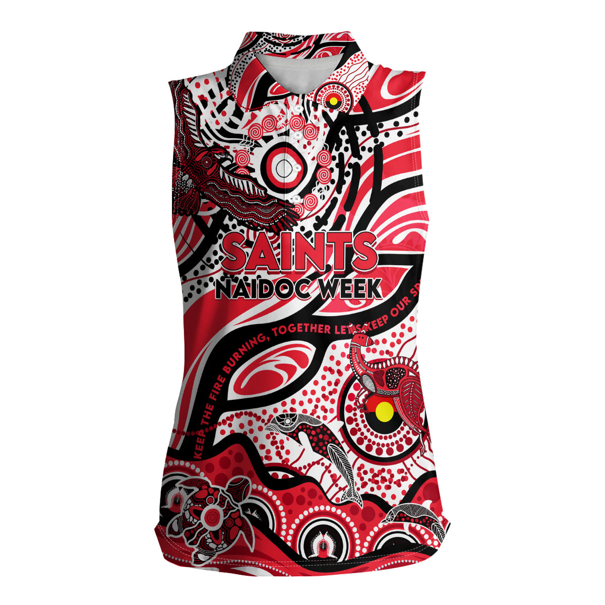 Custom NAIDOC Week 2024 Saints Women Sleeveless Polo Shirt Aboriginal Animals Keep The Fire Burning