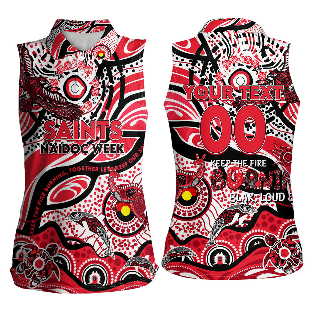 Custom NAIDOC Week 2024 Saints Women Sleeveless Polo Shirt Aboriginal Animals Keep The Fire Burning