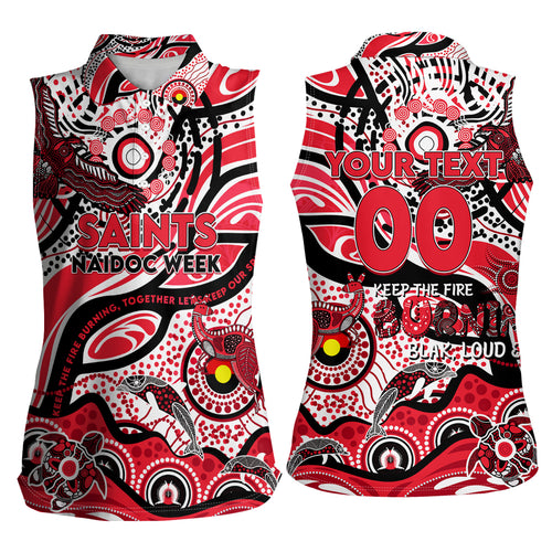Custom NAIDOC Week 2024 Saints Women Sleeveless Polo Shirt Aboriginal Animals Keep The Fire Burning