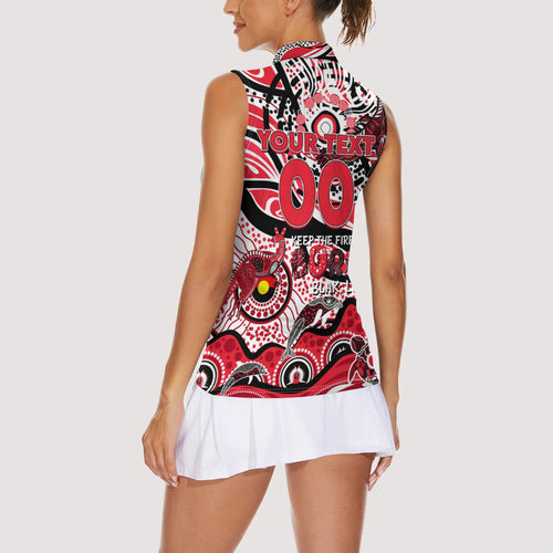 Custom NAIDOC Week 2024 Saints Women Sleeveless Polo Shirt Aboriginal Animals Keep The Fire Burning