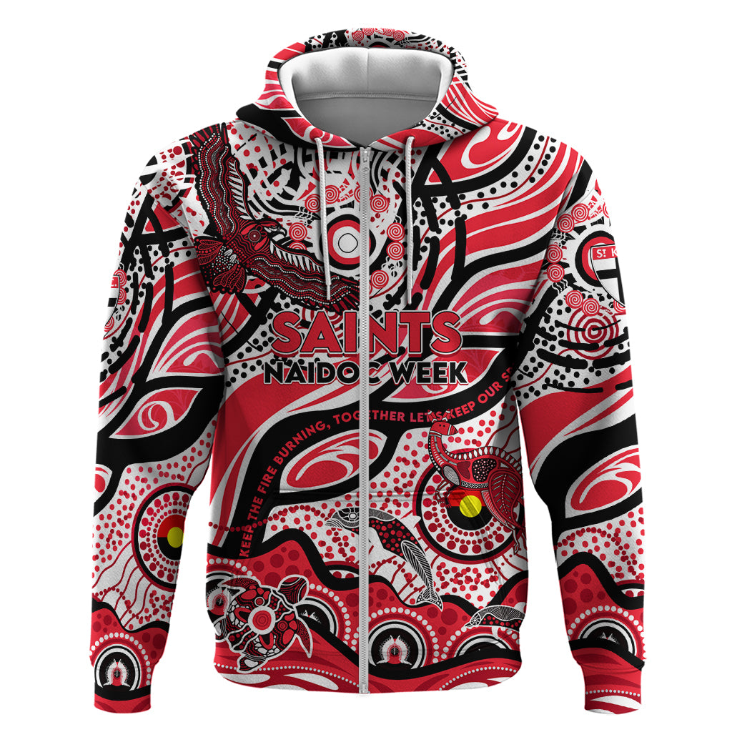 Custom NAIDOC Week 2024 Saints Zip Hoodie Aboriginal Animals Keep The Fire Burning