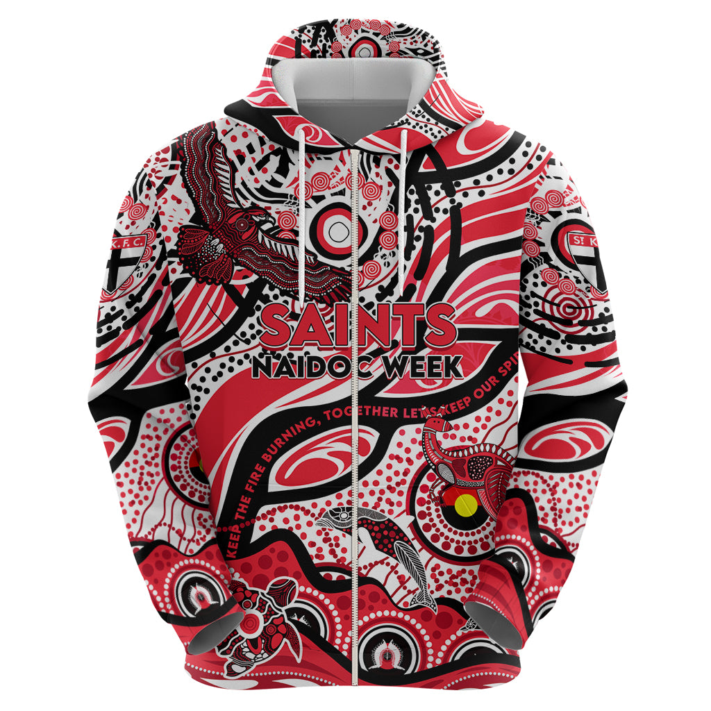 Custom NAIDOC Week 2024 Saints Zip Hoodie Aboriginal Animals Keep The Fire Burning