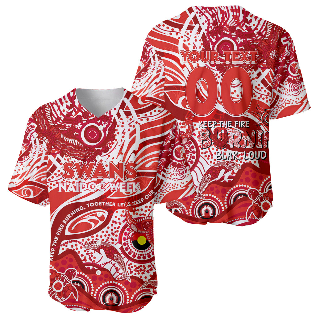 Custom NAIDOC Week 2024 Swans Baseball Jersey Aboriginal Animals Keep The Fire Burning