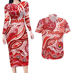 Custom NAIDOC Week 2024 Swans Couples Matching Long Sleeve Bodycon Dress and Hawaiian Shirt Aboriginal Animals Keep The Fire Burning