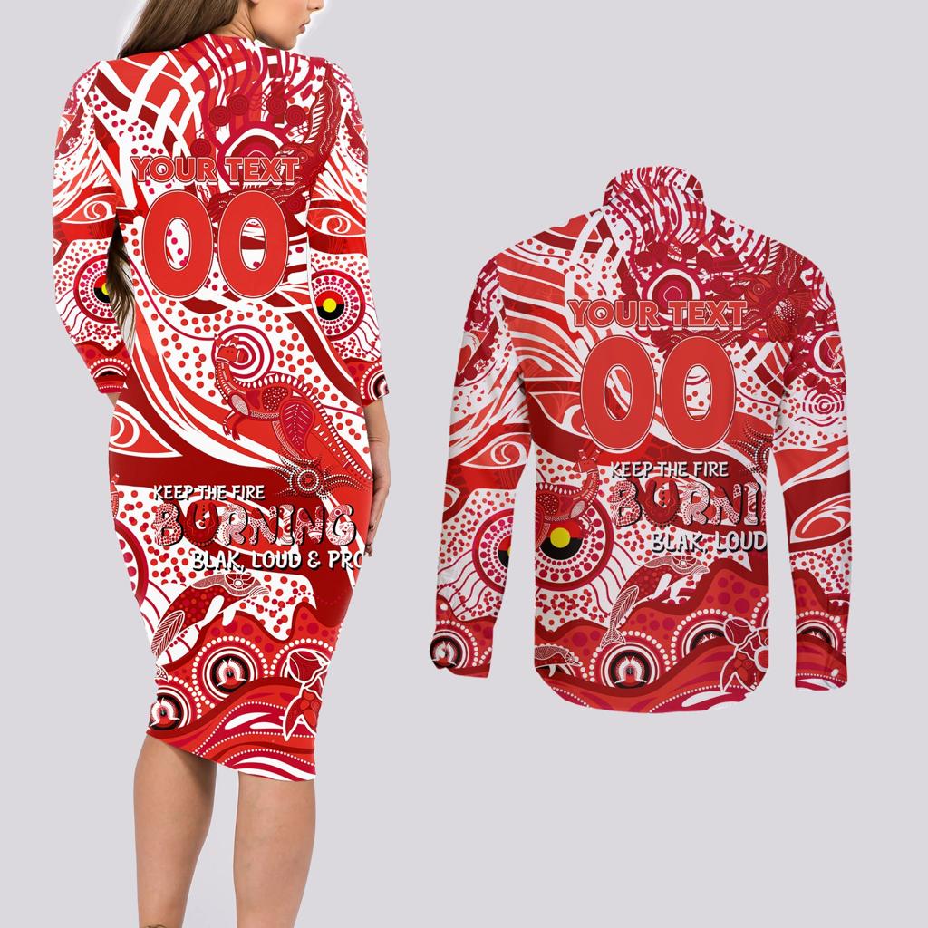 Custom NAIDOC Week 2024 Swans Couples Matching Long Sleeve Bodycon Dress and Long Sleeve Button Shirt Aboriginal Animals Keep The Fire Burning