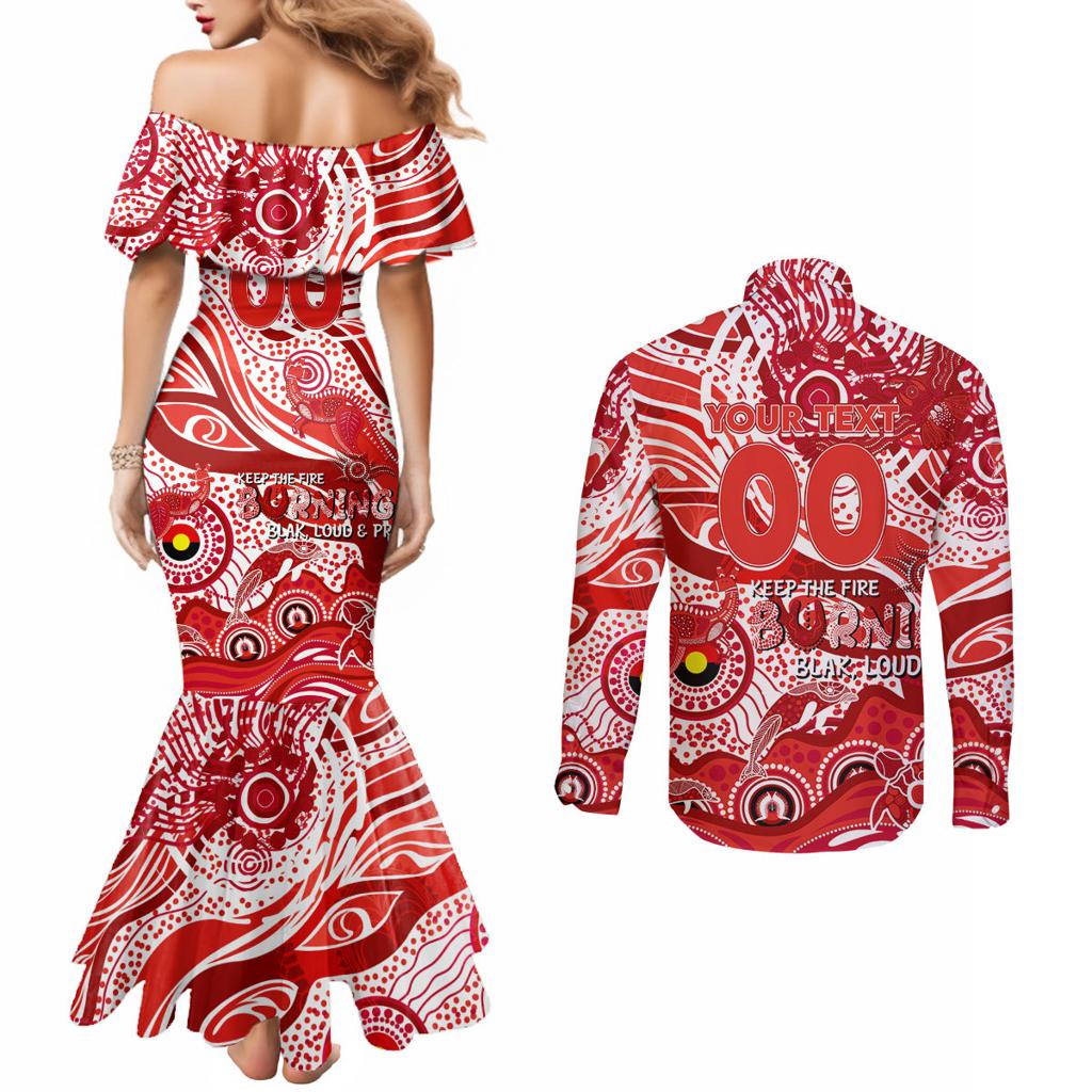 Custom NAIDOC Week 2024 Swans Couples Matching Mermaid Dress and Long Sleeve Button Shirt Aboriginal Animals Keep The Fire Burning