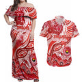 Custom NAIDOC Week 2024 Swans Couples Matching Off Shoulder Maxi Dress and Hawaiian Shirt Aboriginal Animals Keep The Fire Burning