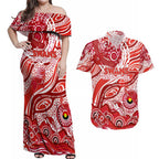 Custom NAIDOC Week 2024 Swans Couples Matching Off Shoulder Maxi Dress and Hawaiian Shirt Aboriginal Animals Keep The Fire Burning