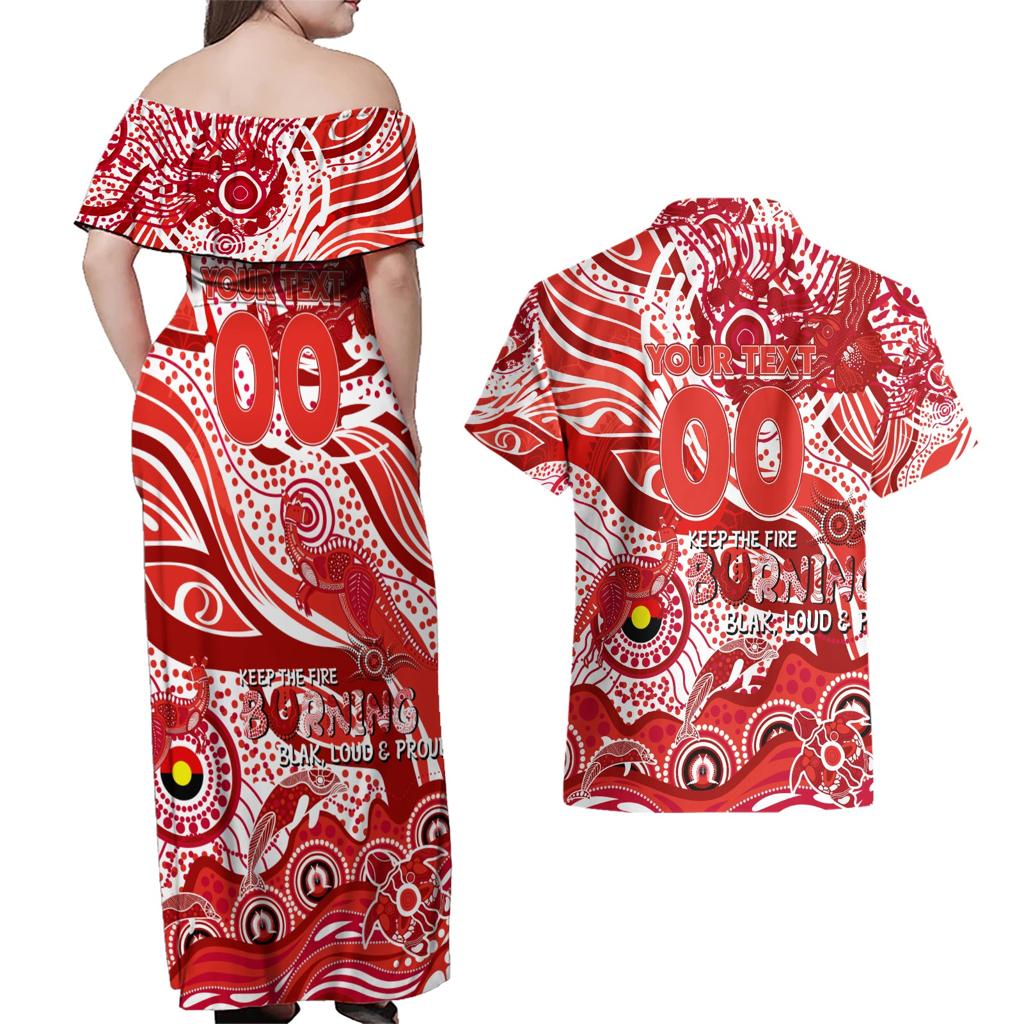 Custom NAIDOC Week 2024 Swans Couples Matching Off Shoulder Maxi Dress and Hawaiian Shirt Aboriginal Animals Keep The Fire Burning